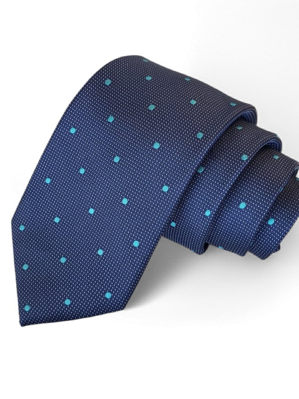 Michael Kors 100% Silk Tie Navy Blue & Turquoise Polka Dot Pattern